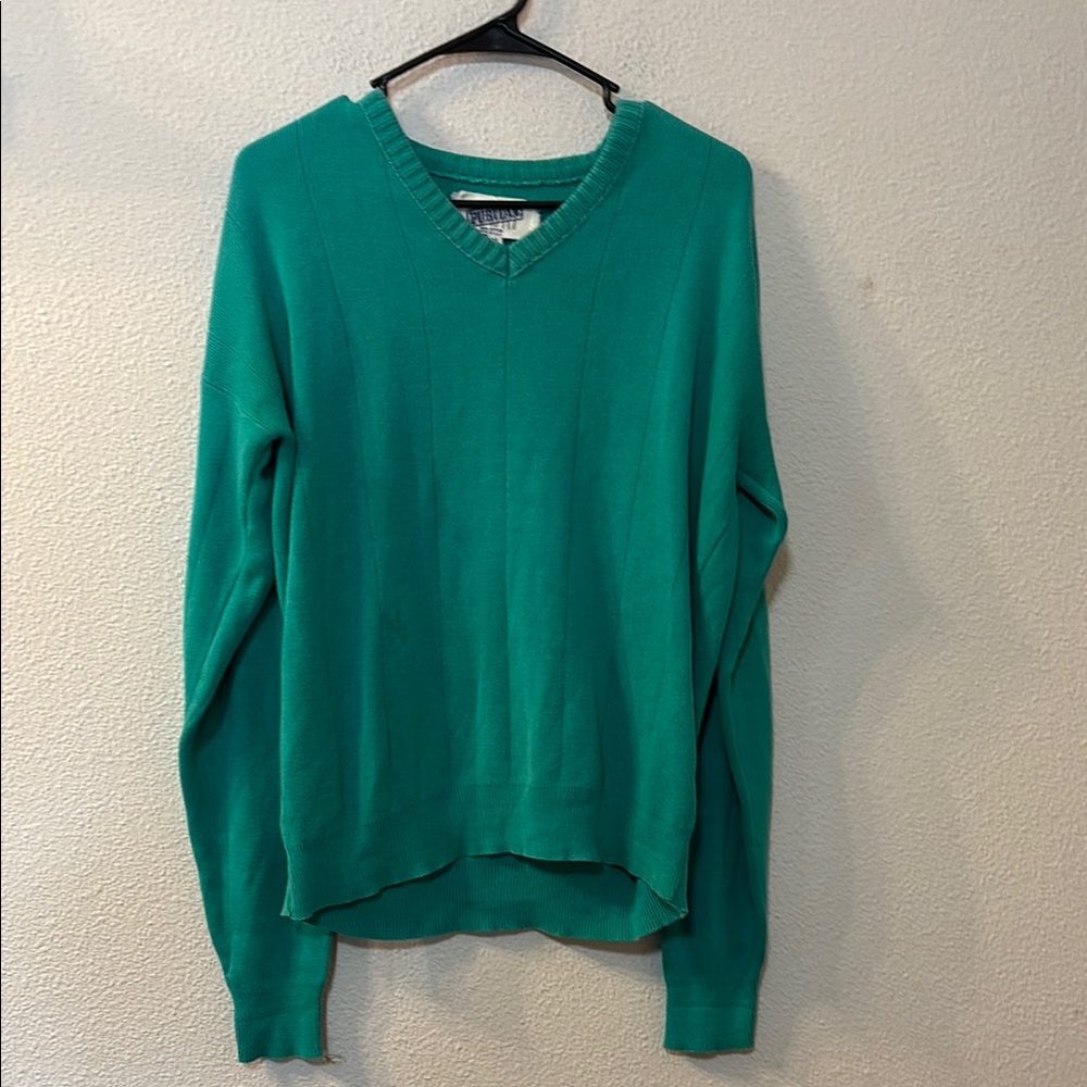 Puritan Green V-Neck Sweater Classic Knit Style